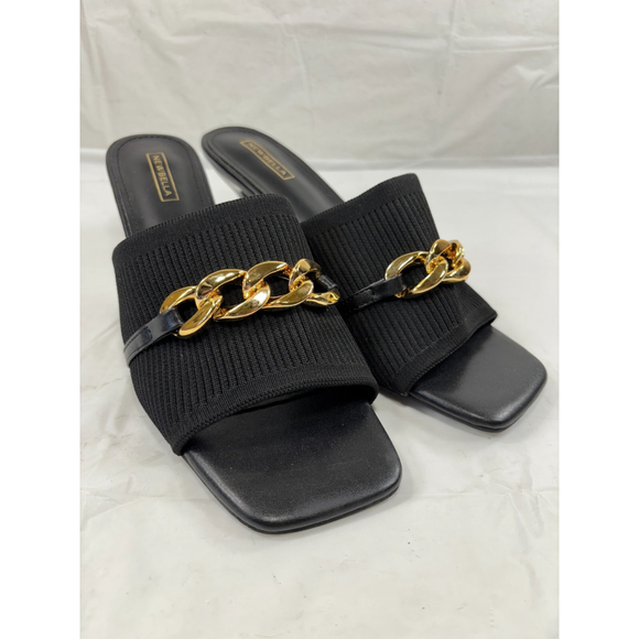 Newbella Shoes - 🎉Newbella Elegant Black and Gold Chain Slide Sandals